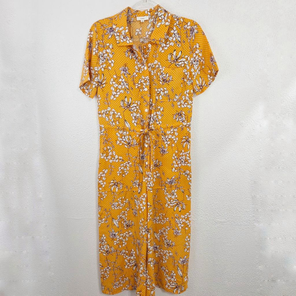 A loves A retro floral jumpsuit gold mustard yellow polka dot collared women's M